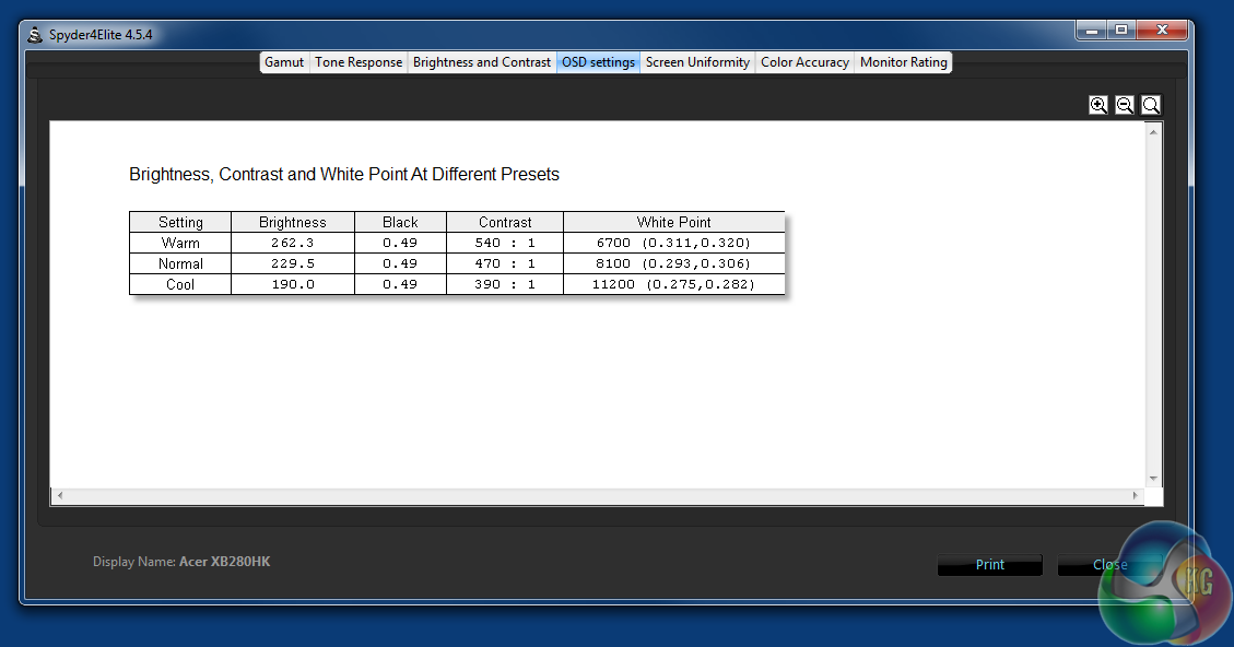 Acer XB OSD Settings